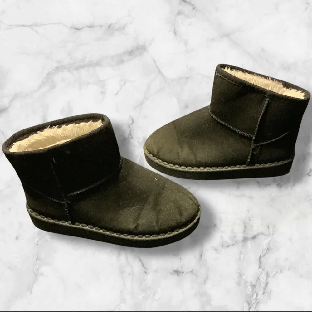 Fashion‎ Girls Black Fur Lined Winter Ankle Boots Slip On Size 35